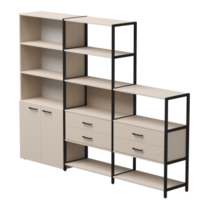 Комплект стеллажей №12 EVO 2435x385x1840 Кашемир/Черный