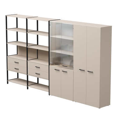 Комплект стеллажей с шкафом №16 EVO 3235x385x1840 Кашемир/Черный