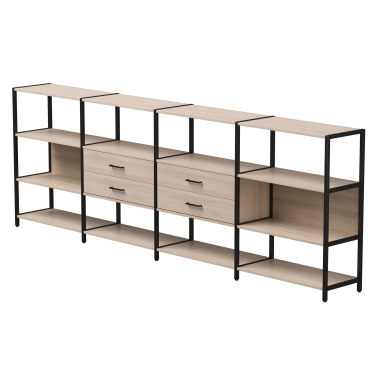 Комплект стеллажей №4 EVO 3245x385x1120 Дуб Соната/Черный