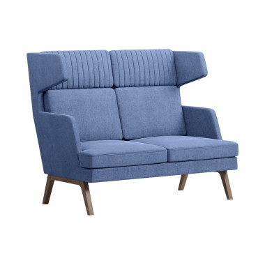 Диван двухместный высокий Marko, ткань синий/темное дерево