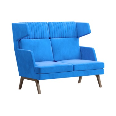 Диван двухместный высокий Marko, ткань голубой/темное дерево