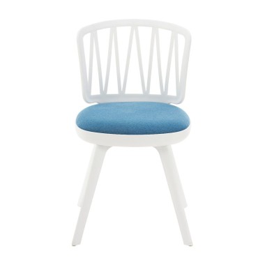 Стул пластиковый VIOLA белый с синей подушкой