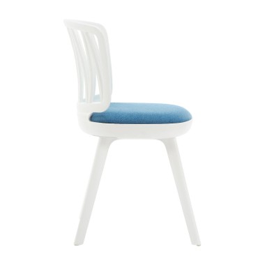 Стул пластиковый VIOLA белый с синей подушкой