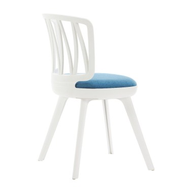 Стул пластиковый VIOLA белый с синей подушкой
