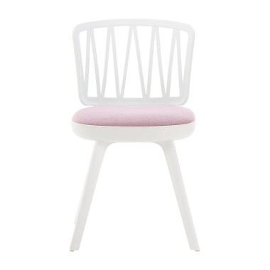 Стул пластиковый VIOLA белый с розовой подушкой
