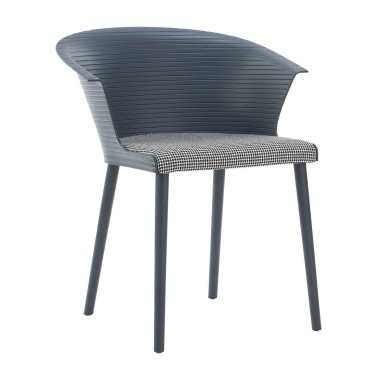 Стул пластиковый MALTA серый с подушкой гусиные лапки