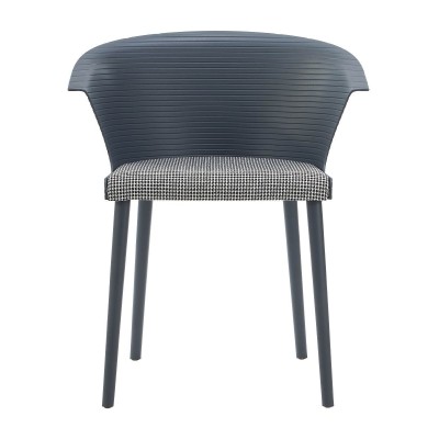 Стул пластиковый MALTA серый с подушкой гусиные лапки