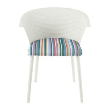 Стул пластиковый MALTA белый с подушкой цветные полосы