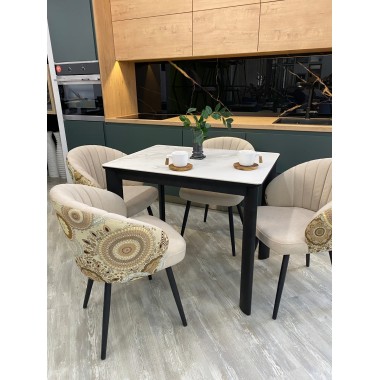 Стол обеденный раздвижной ТЕТ-А-ТЕТ 90 белый мрамор/Черный