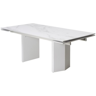 Стол обеденный раздвижной МОЦАРТ 200 стекло Белый мрамор/Белый