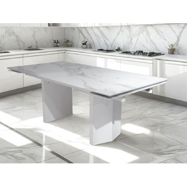 Стол обеденный раздвижной МОЦАРТ 200 стекло Белый мрамор/Белый