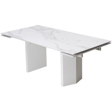 Стол обеденный раздвижной МОЦАРТ 200 стекло Белый мрамор/Белый