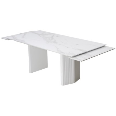 Стол обеденный раздвижной МОЦАРТ 200 стекло Белый мрамор/Белый