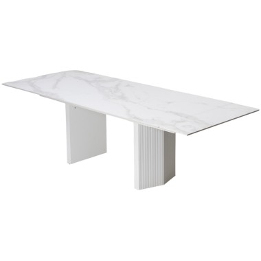 Стол обеденный раздвижной МОЦАРТ 200 стекло Белый мрамор/Белый