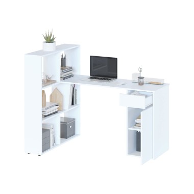 Письменный стол СПм-12, с полками и тумбой, ЛДСП Белый