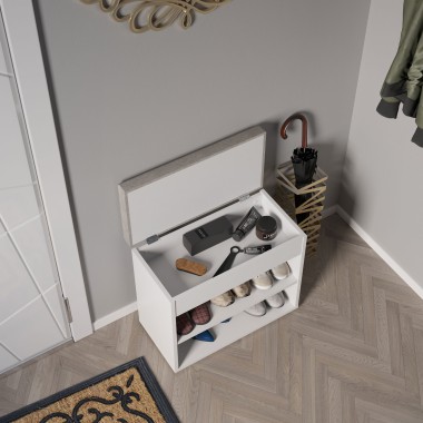 Обувница ТО-31, ЛДСП белый / ткань серо-бежевый