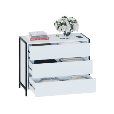 Комод широкий Т-401, металл/ЛДСП Белый