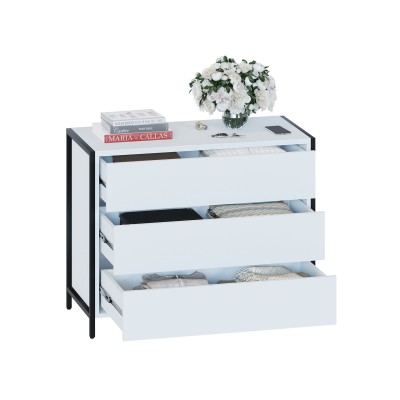 Комод широкий Т-401, металл/ЛДСП Белый