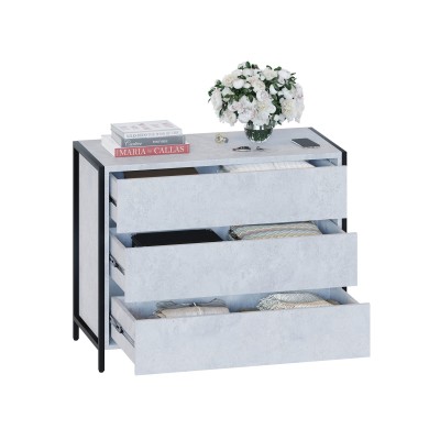 Комод широкий Т-401, металл/ЛДСП Бетон