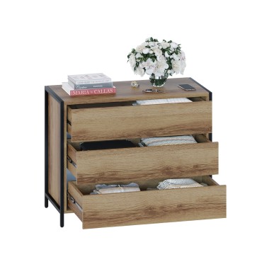 Комод широкий Т-401, металл/ЛДСП Дуб Делано