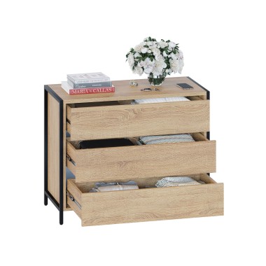 Комод широкий Т-401, металл/ЛДСП Дуб Сонома